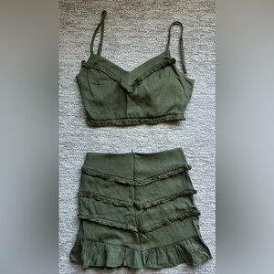 Army Green Ruffled Mini Skirt Set